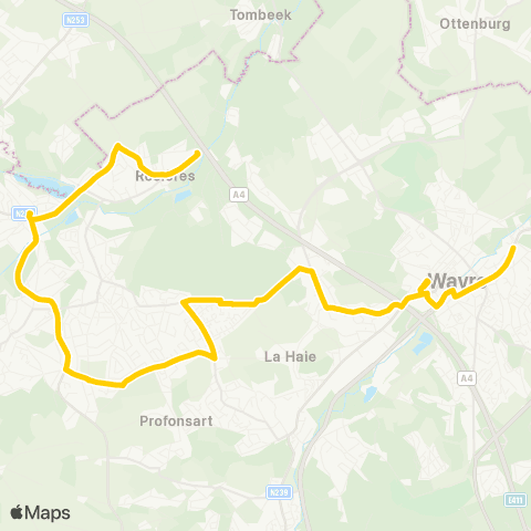 TEC Rosières - Genval - Wavre - Basse-Wavre map