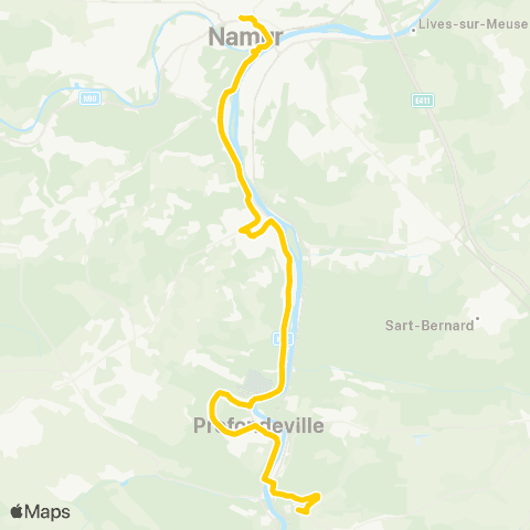 TEC Namur - Mont-Godinne CHU map