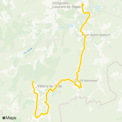 TEC Villers-la-Ville - St-Géry - Mont-St-Guibert - Lln map