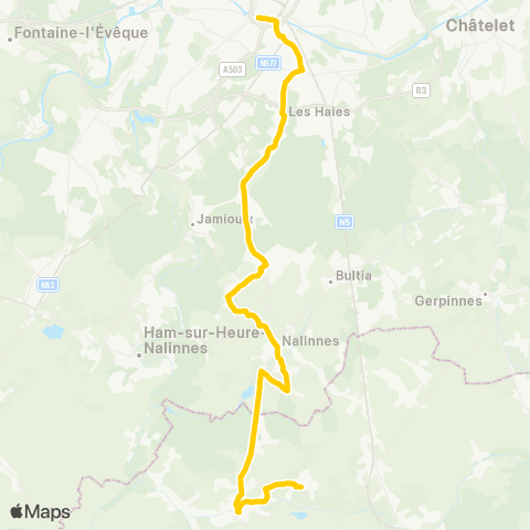 TEC Gare Centrale - Nalinnes - Gourdinne map