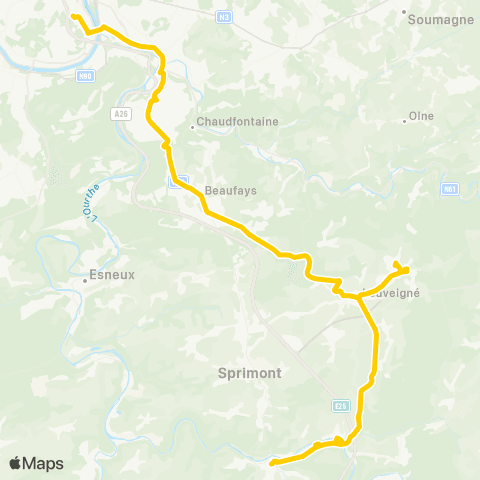 TEC Liège - Banneux - Aywaille map