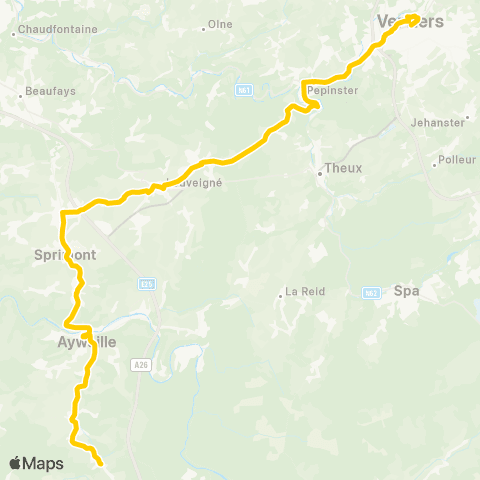 TEC Verviers - Banneux - Aywaille - Houssonloge map