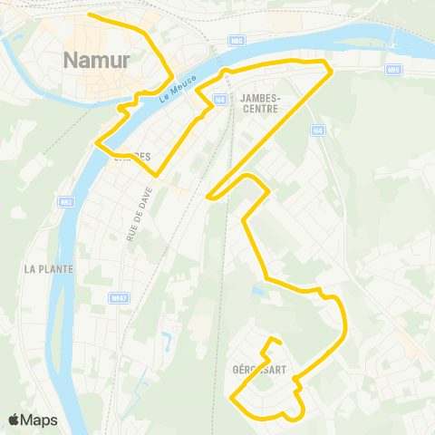 TEC Namur (Gare) - Jambes (la Sauge) map