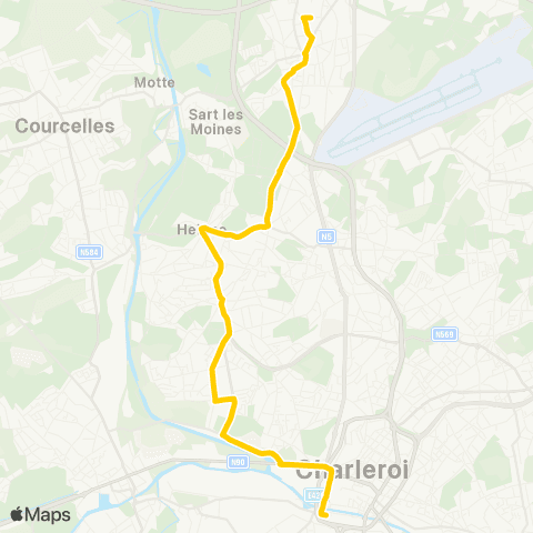 TEC Gosselies (Athénée) - Jumet (Gohyssart) - Centrale map