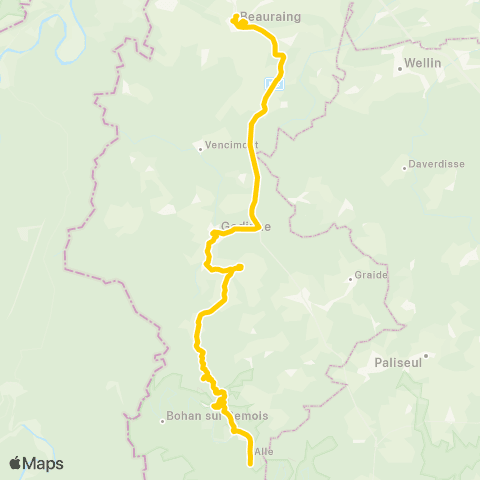 TEC Alle-sur-Semois - Gedinne - Beauraing map