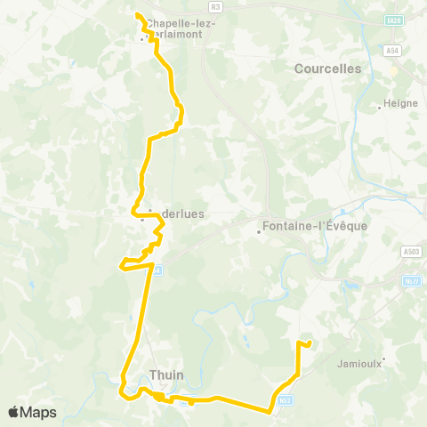 TEC Montigny - Thuin - Anderlues - Piéton - Chapelle map