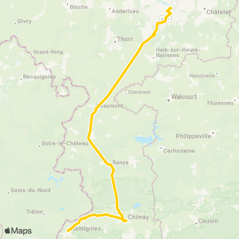 TEC Express Momignies - Chimay - Gare Centrale map