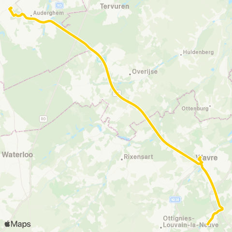 TEC Louvain-la-Neuve - Wavre - Ixelles (Express) map