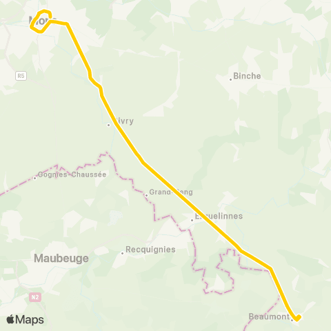 TEC Express Beaumont - Mons map