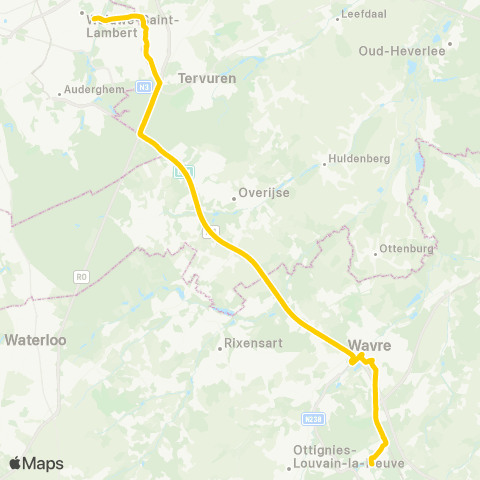 TEC Louvain-la-Neuve - Wavre - Woluwe (Express) map