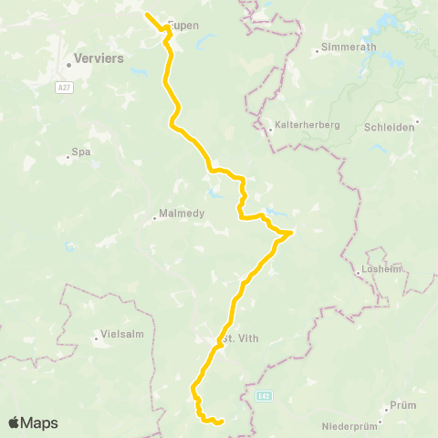 TEC Eupen - Büllingen - St.Vith - Burg-Reuland map
