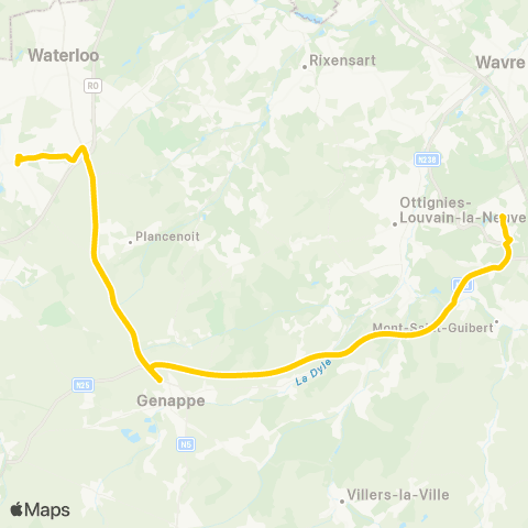 TEC Braine-l'Alleud - Genappe - Lln (Express) map