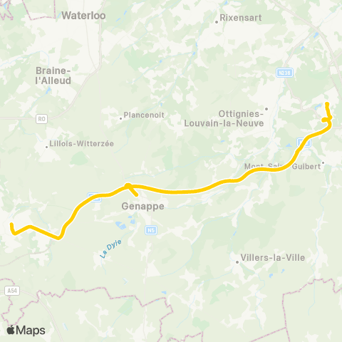 TEC Nivelles - Louvain-la-Neuve (Express) map