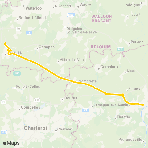 TEC Nivelles - Namur (Express) map