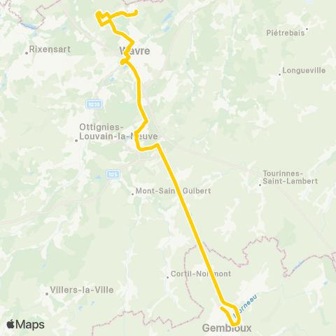 TEC Gembloux - Louvain-la-Neuve - Wavre (Express) map