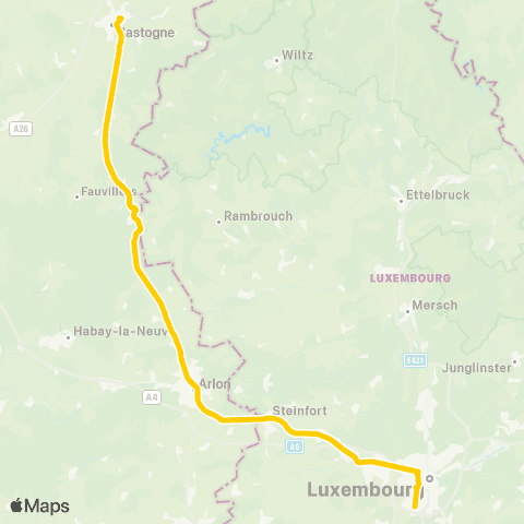 TEC Bastogne - Luxembourg map