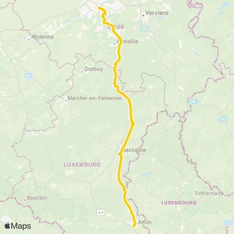 TEC Liège - Bastogne - Arlon map