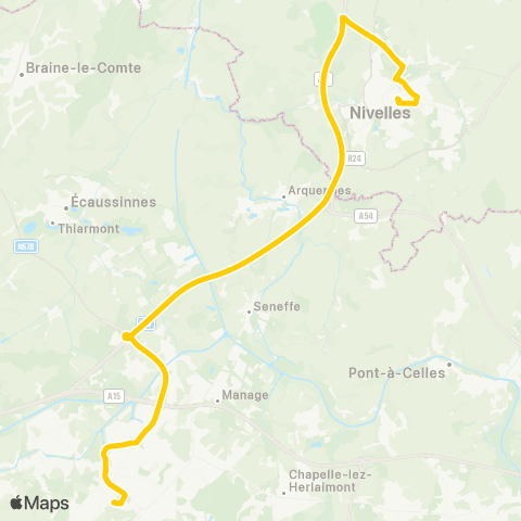 TEC Nivelles - la Louvière (Express) map