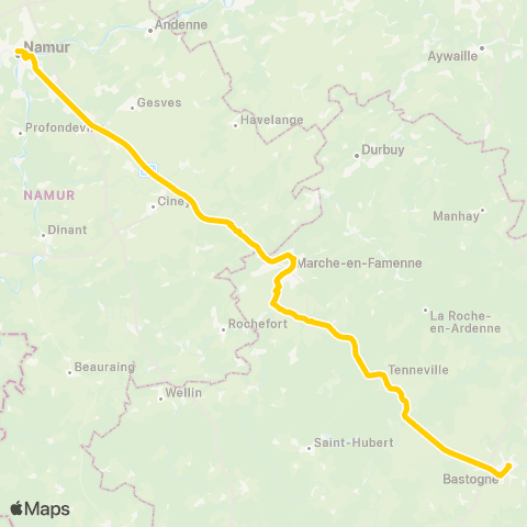 TEC Bastogne - Marloie - Marche - Namur map