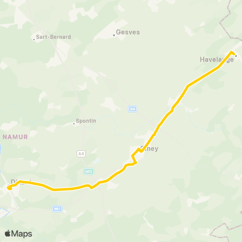 TEC Havelange - Hamois - Ciney - Dinant map