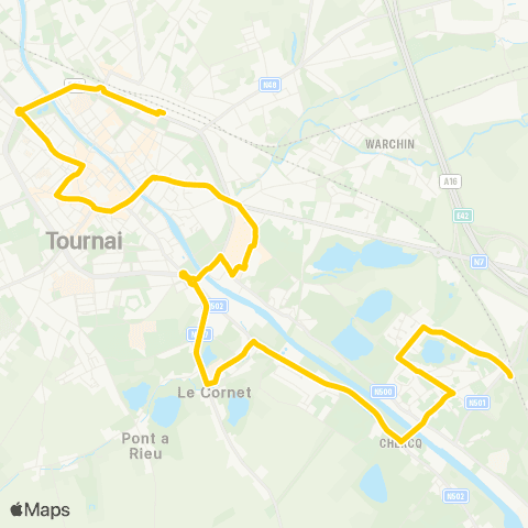 TEC Tournai City : Tournai - Chercq - Vaulx map