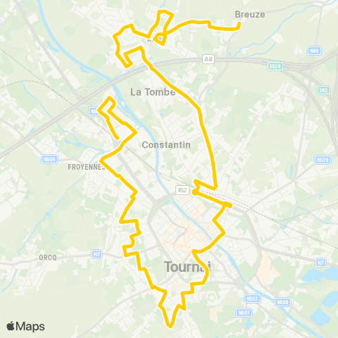 TEC Tournai City : Kain - Tournai - Froyennes (Zoning) map