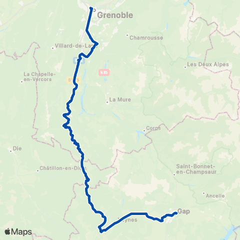 TER Auvergne-Rhône-Alpes Grenoble - Gap map