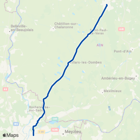 TER Auvergne-Rhône-Alpes Lyon Perrache - Lyon Part Dieu - Bourg en Bresse map