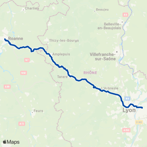 TER Auvergne-Rhône-Alpes Lyon Perrache - Lyon Part Dieu - Roanne map