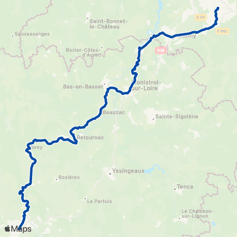 TER Auvergne-Rhône-Alpes Saint-Étienne - le Puy en Velay map