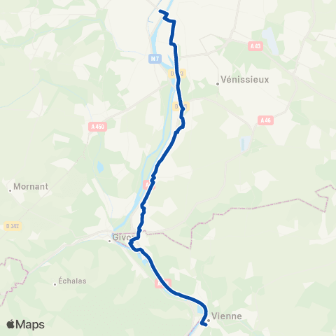 TER Auvergne-Rhône-Alpes Vienne - Lyon Perrache - Villefranche s/ Saône map