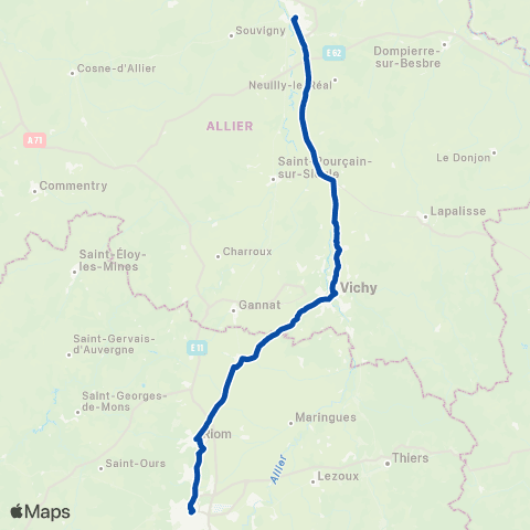 TER Auvergne-Rhône-Alpes Clermont-Ferrand - Moulins - Nevers map