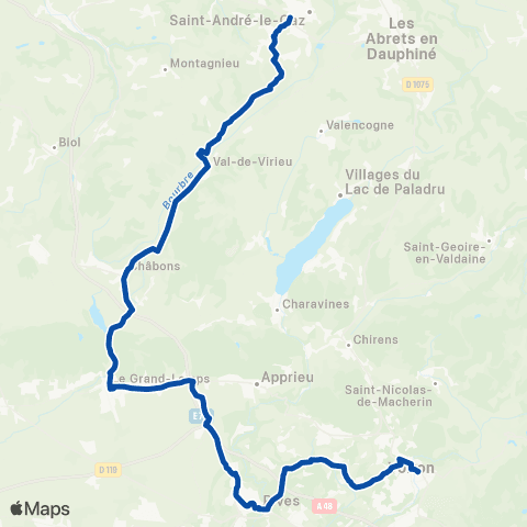 TER Auvergne-Rhône-Alpes St-André le Gaz - Grenoble Universités Gières map