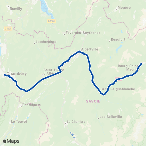 TER Auvergne-Rhône-Alpes Lyon Part Dieu - Chambéry - Bourg St-Maurice Ft map
