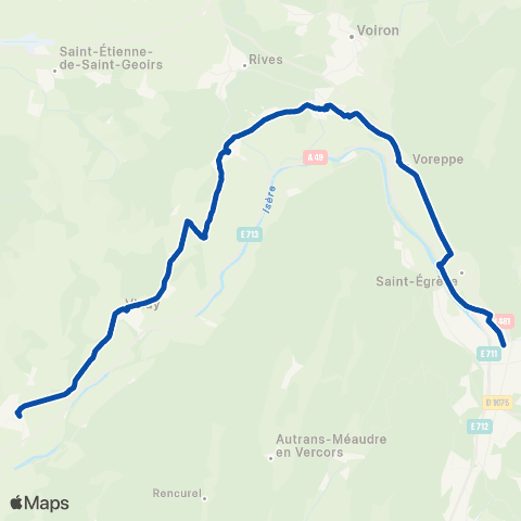 TER Auvergne-Rhône-Alpes St-Marcellin - Grenoble Universités Gières map