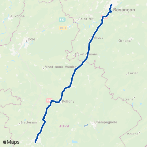 TER Mobigo (Bourgogne-Franche-Comté) Besançon-Mouchard - Lons map