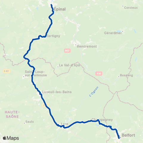 TER Mobigo (Bourgogne-Franche-Comté) Belfort - Epinal map