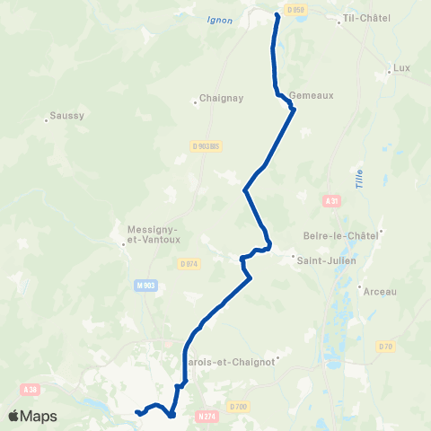 TER Mobigo (Bourgogne-Franche-Comté) Is - Tille - Dijon - les Laumes map