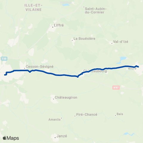 BreizhGo Bretagne Rennes - Vitre map