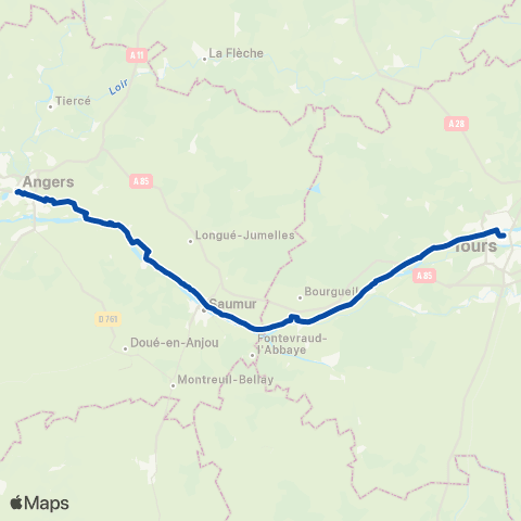 TER Rémi (Centre-Val de Loire) Tours - Saumur - Angers - Nantes map
