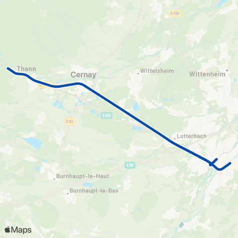 TER Fluo (Grand Est) Mulhouse Gare Centrale - Thann St-Jacques map