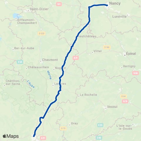 TER Fluo (Grand Est) Nancy - Dijon map