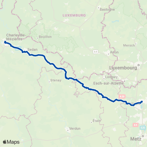 TER Fluo (Grand Est) Charleville - Longwy - Thionville map