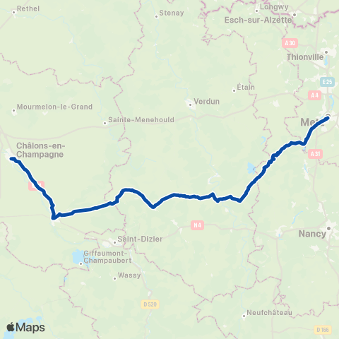 TER Fluo (Grand Est) Metz - Bar-le-Duc - Epernay map