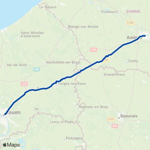 TER Hauts-de-France Lille - Amiens - Abancourt - (Rouen Rive-Droite) map