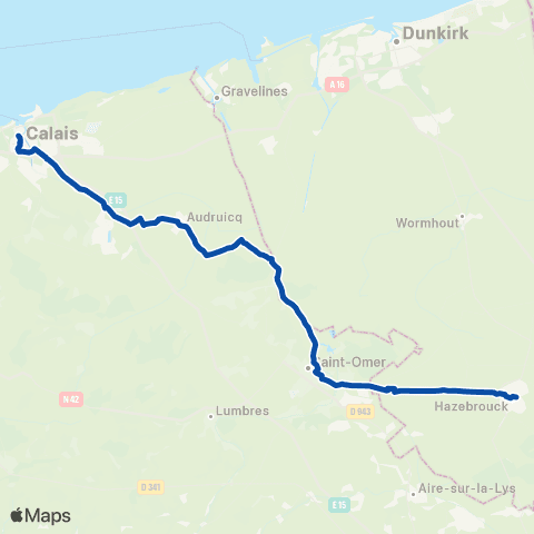 TER Hauts-de-France Calais Ville - Hazebrouck map