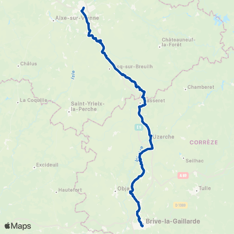 TER Nouvelle-Aquitaine Limoges - Uzerche - Brive map
