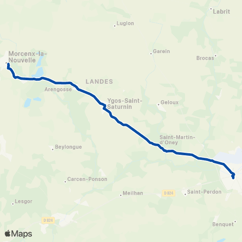 TER Nouvelle-Aquitaine Bordeaux - Morcenx - Mont-de-Marsan map