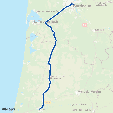 TER Nouvelle-Aquitaine Bordeaux - Dax - Bayonne - Hendaye map