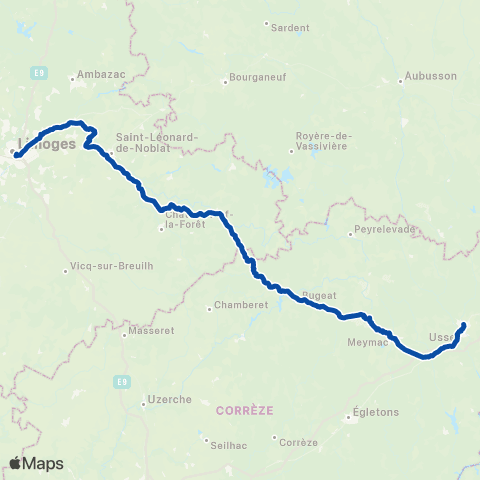 TER Nouvelle-Aquitaine Limoges - Eymoutiers - Ussel map